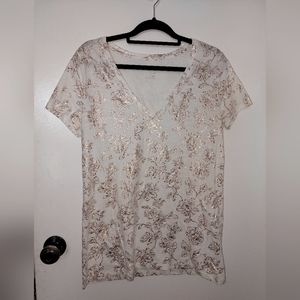 Copper metallic floral white tshirt